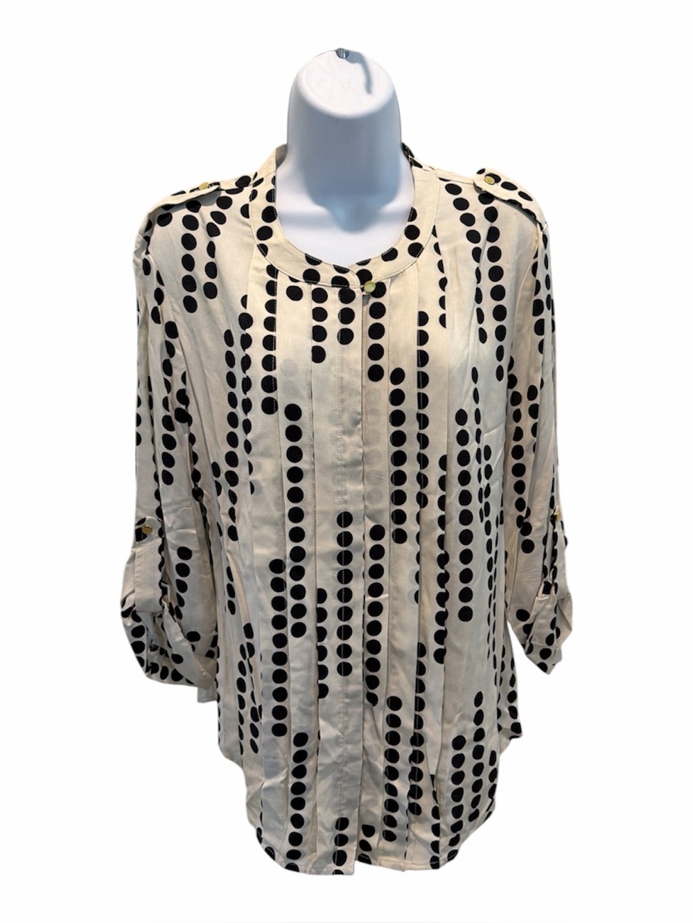 ANA Beige Polka Dot Button Up Blouse size large